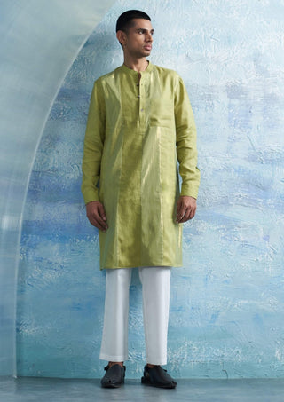 Sheen Green Straight Shimmer Kurta And Pant by Charkhee Men, available on Indiaspopup.com