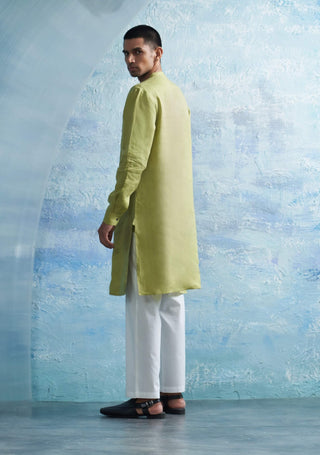 Sheen Green Straight Shimmer Kurta And Pant by Charkhee Men, available on Indiaspopup.com