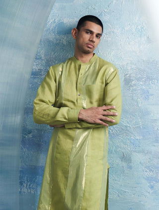 Sheen Green Straight Shimmer Kurta And Pant by Charkhee Men, available on Indiaspopup.com