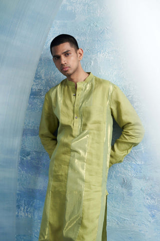 Sheen Green Straight Shimmer Kurta And Pant by Charkhee Men, available on Indiaspopup.com