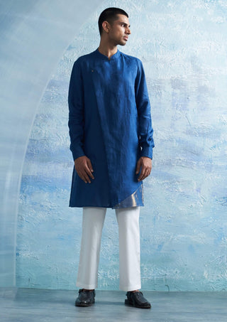 Royal Blue Classic Kurta And Pant by Charkhee Men, available on Indiaspopup.com