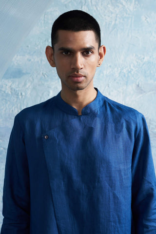 Royal Blue Classic Kurta And Pant by Charkhee Men, available on Indiaspopup.com