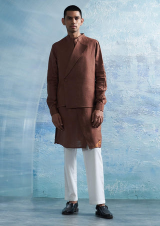 Brown Jacket And Kurta Set by Charkhee Men, available on Indiaspopup.com
