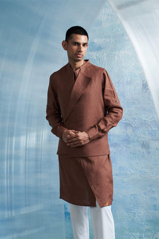 Brown Jacket And Kurta Set by Charkhee Men, available on Indiaspopup.com