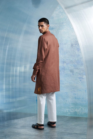 Brown Jacket And Kurta Set by Charkhee Men, available on Indiaspopup.com
