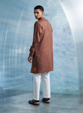 Woody Brown Overlap Kurta And Pant by Charkhee Men, available on Indiaspopup.com