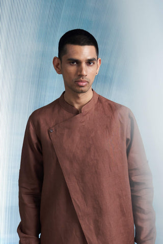 Woody Brown Overlap Kurta And Pant by Charkhee Men, available on Indiaspopup.com