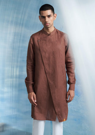 Woody Brown Overlap Kurta And Pant by Charkhee Men, available on Indiaspopup.com