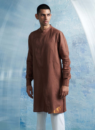 Woody Brown Overlap Kurta And Pant by Charkhee Men, available on Indiaspopup.com