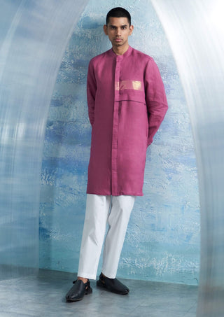 Grape Pink Linen Kurta And Pants by Charkhee Men, available on Indiaspopup.com