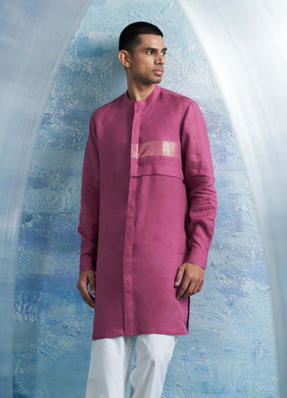 Grape Pink Linen Kurta And Pants by Charkhee Men, available on Indiaspopup.com