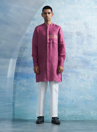 Grape Pink Linen Kurta And Pants by Charkhee Men, available on Indiaspopup.com