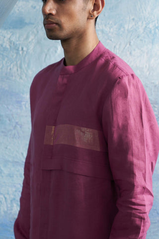 Grape Pink Linen Kurta And Pants by Charkhee Men, available on Indiaspopup.com
