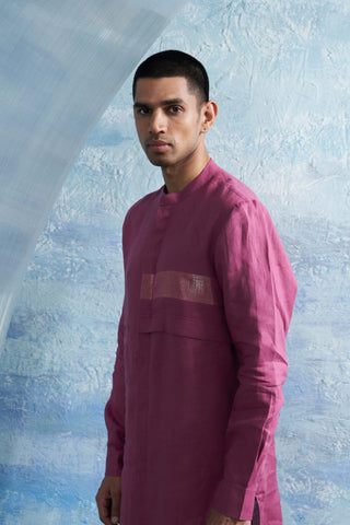 Grape Pink Linen Kurta And Pants by Charkhee Men, available on Indiaspopup.com
