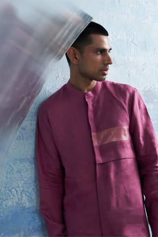 Grape Pink Linen Kurta And Pants by Charkhee Men, available on Indiaspopup.com
