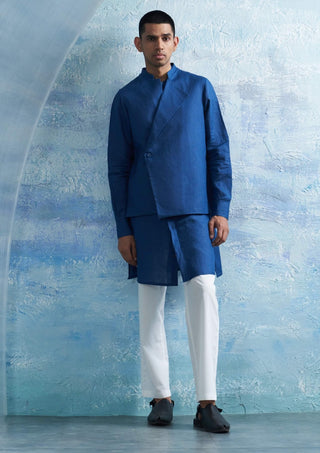 Royal Blue Jacket And Kurta Set by Charkhee Men, available on Indiaspopup.com