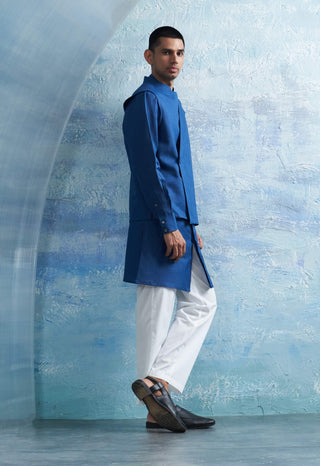 Royal Blue Jacket And Kurta Set by Charkhee Men, available on Indiaspopup.com
