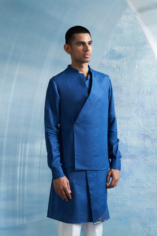 Royal Blue Jacket And Kurta Set by Charkhee Men, available on Indiaspopup.com