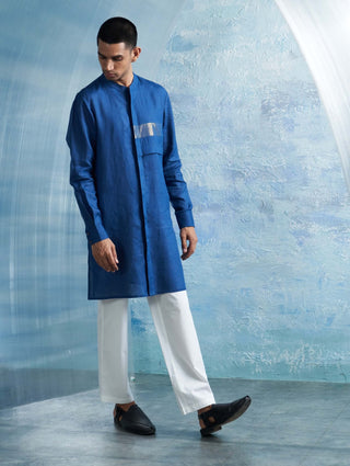 Royal Blue Jacket And Kurta Set by Charkhee Men, available on Indiaspopup.com