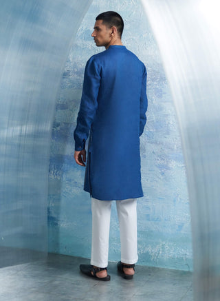 Royal Blue Jacket And Kurta Set by Charkhee Men, available on Indiaspopup.com