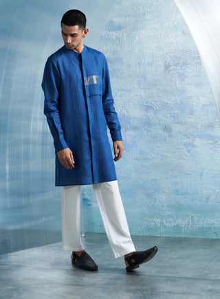 Royal Blue Linen Kurta And Pants by Charkhee Men, available on Indiaspopup.com