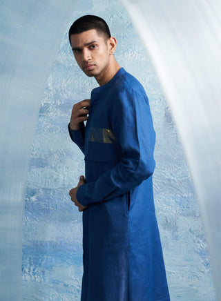 Royal Blue Linen Kurta And Pants by Charkhee Men, available on Indiaspopup.com