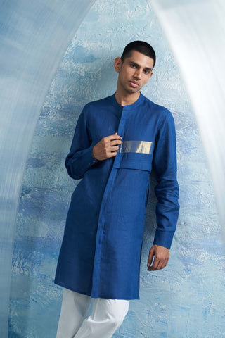 Royal Blue Linen Kurta And Pants by Charkhee Men, available on Indiaspopup.com