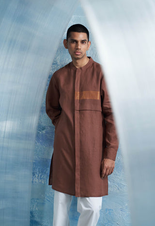 Woody Brown Linen Kurta And Pants by Charkhee Men, available on Indiaspopup.com