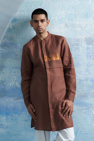 Woody Brown Linen Kurta And Pants by Charkhee Men, available on Indiaspopup.com