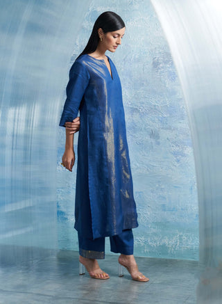 Royal Blue Linen Kurta Set by Charkhee, available on Indiaspopup.com
