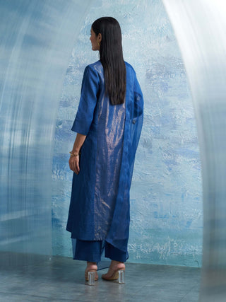Royal Blue Linen Kurta Set by Charkhee, available on Indiaspopup.com