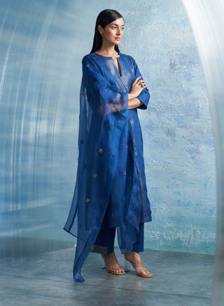 Royal Blue Linen Kurta Set by Charkhee, available on Indiaspopup.com
