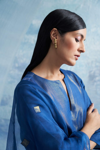 Royal Blue Linen Kurta Set by Charkhee, available on Indiaspopup.com