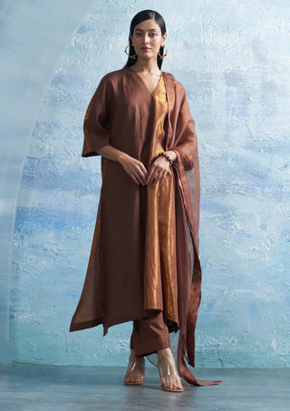 Woody Brown Kurta Set by Charkhee, available on Indiaspopup.com