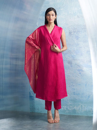 Fuchsia Pink Wrap Kurta And Pants by Charkhee, available on Indiaspopup.com