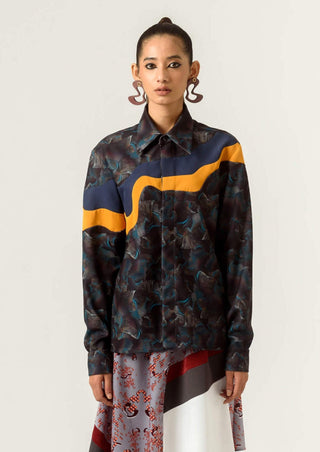 Siddhant Aggarwal-Agitation Print Panelled Shirt-INDIASPOPUP.COM