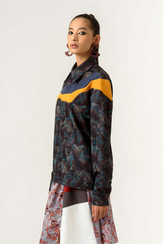 Siddhant Aggarwal-Agitation Print Panelled Shirt-INDIASPOPUP.COM