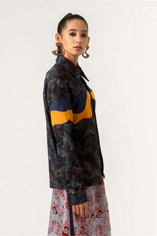 Siddhant Aggarwal-Agitation Print Panelled Shirt-INDIASPOPUP.COM