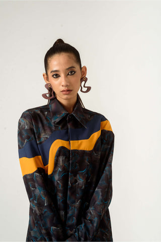 Siddhant Aggarwal-Agitation Print Panelled Shirt-INDIASPOPUP.COM