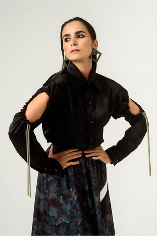 Siddhant Aggarwal-Black Drawstring Shirt-INDIASPOPUP.COM