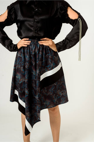Siddhant Aggarwal-Multicolor Agitation Printed Panelled Skirt-INDIASPOPUP.COM