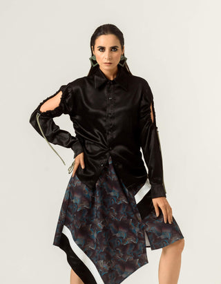 Siddhant Aggarwal-Black Drawstring Shirt-INDIASPOPUP.COM