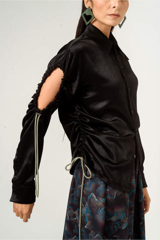 Siddhant Aggarwal-Black Drawstring Shirt-INDIASPOPUP.COM