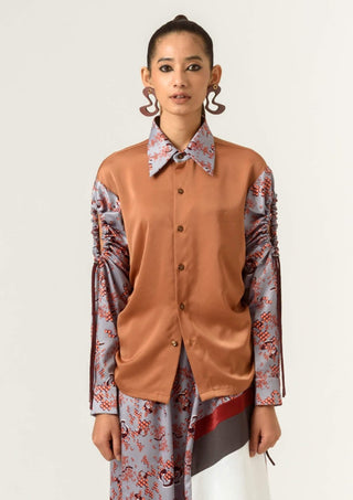 Siddhant Aggarwal-Brown Printed Drawstring Shirt-INDIASPOPUP.COM