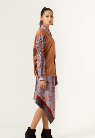 Siddhant Aggarwal-Brown Printed Drawstring Shirt-INDIASPOPUP.COM