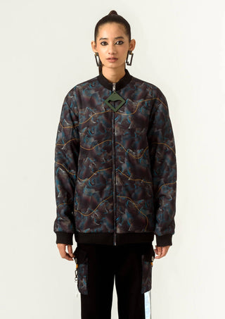 Siddhant Aggarwal-Black Printed Bomber Jacket-INDIASPOPUP.COM