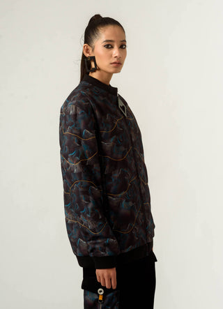 Siddhant Aggarwal-Black Printed Bomber Jacket-INDIASPOPUP.COM