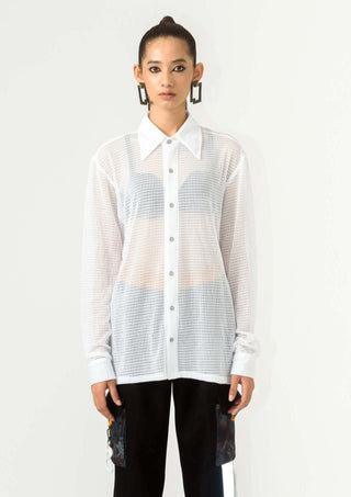 Siddhant Aggarwal-White Mesh Shirt-INDIASPOPUP.COM