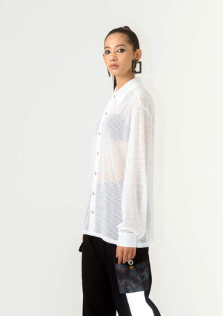 Siddhant Aggarwal-White Mesh Shirt-INDIASPOPUP.COM