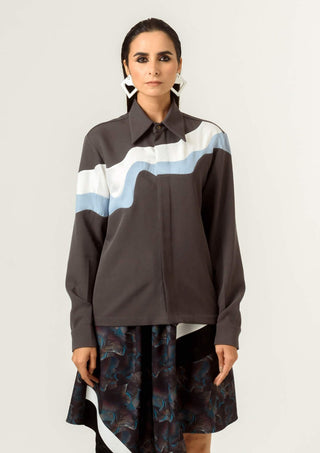 Siddhant Aggarwal-Gray Panelled Shirt-INDIASPOPUP.COM